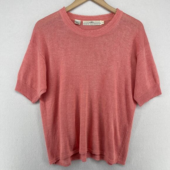 BASIC ELEMENTS Sweater Womens L Irish Linen Short Sleeve Top Pink HK VTG - Picture 1 of 11